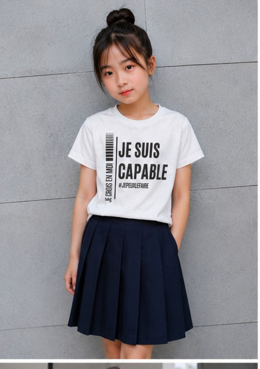 Enfant portant un t-shirt « Je suis capable » blanc – Élevé pour Briller